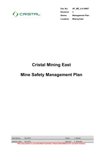 Cristal Mining East Mine Safety Management Plan