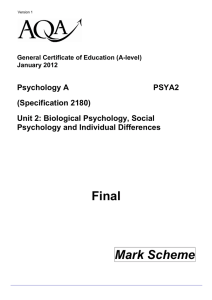 Mark Scheme – PSYA2 – January