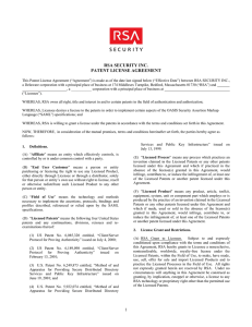 RSA Security Inc. Patent License Agreement