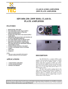 sdv1056-250: 250w rms, class d, plate amplifier features