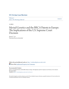 Myriad Genetics and the BRCA Patents in Europe: The Implications