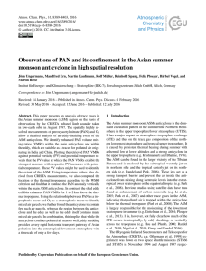 Observations of PAN and its confinement in the Asian summer