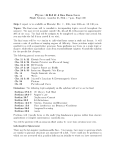 Physics 132 Fall 2014 Final Exam Notes Final: Saturday, December