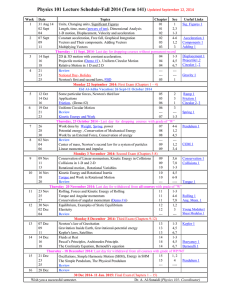 Physics 101 Lecture Schedule-Fall 2014 (Term 141) Updated