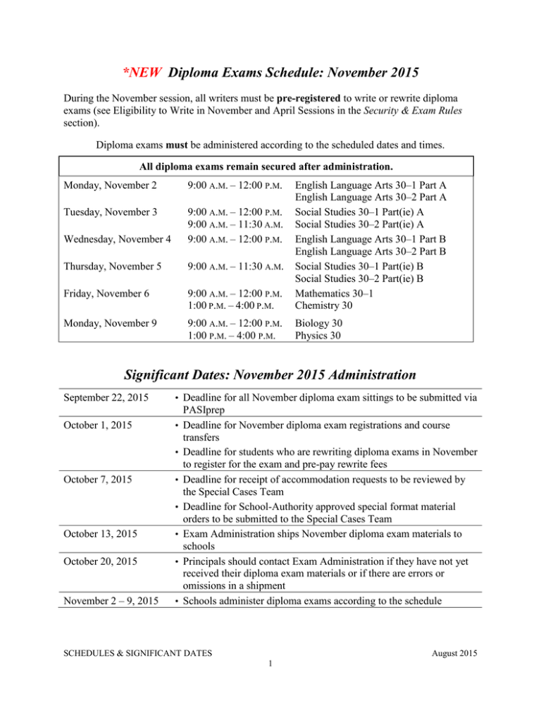 Diploma Exams Schedule