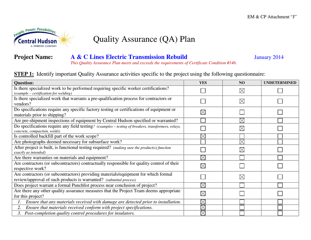 Project Quality Assurance Plan Template
