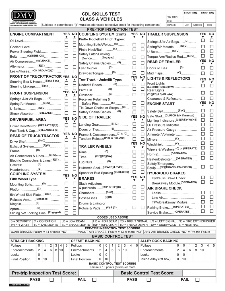 Printable Cdl Road Test Form Printable Forms Free Online