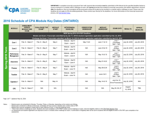 2016 Schedule of CPA Module Key Dates (ONTARIO)