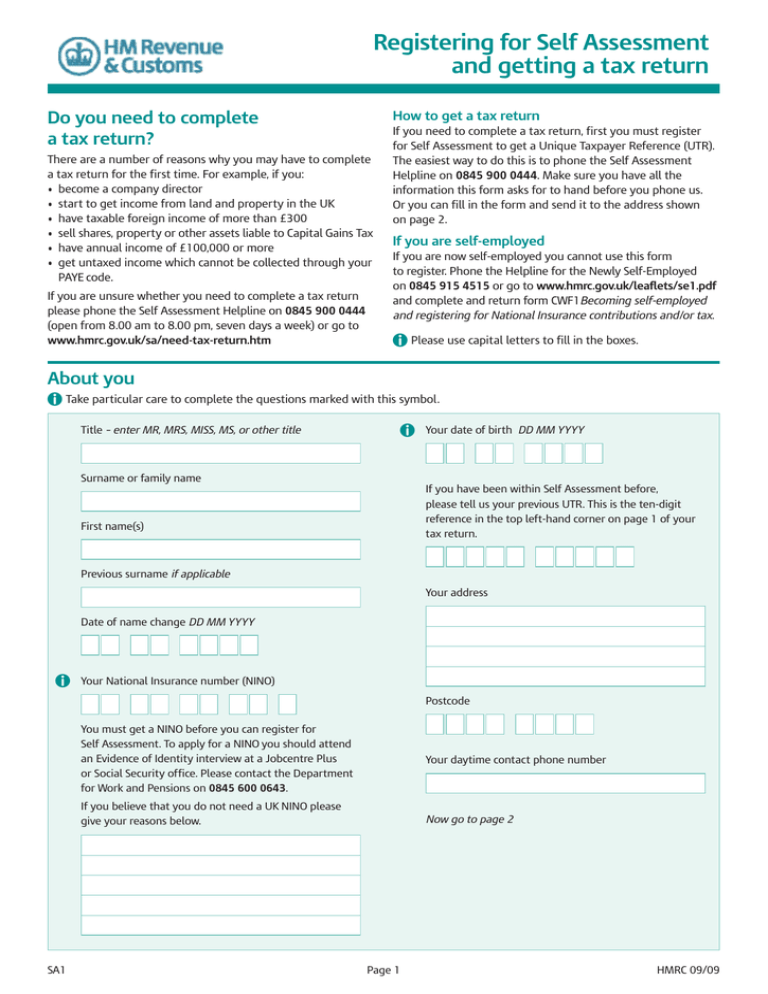 Registering For Self Assessment Registering For Self Assessment