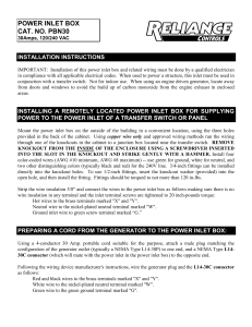 Model PBN30 - Installation Instructions