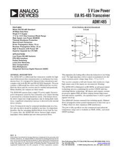 ADM1485 5 V Low Power EIA RS-485 Transceiver Data Sheet (REV