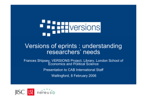 Versions of eprints : understanding researchers` needs