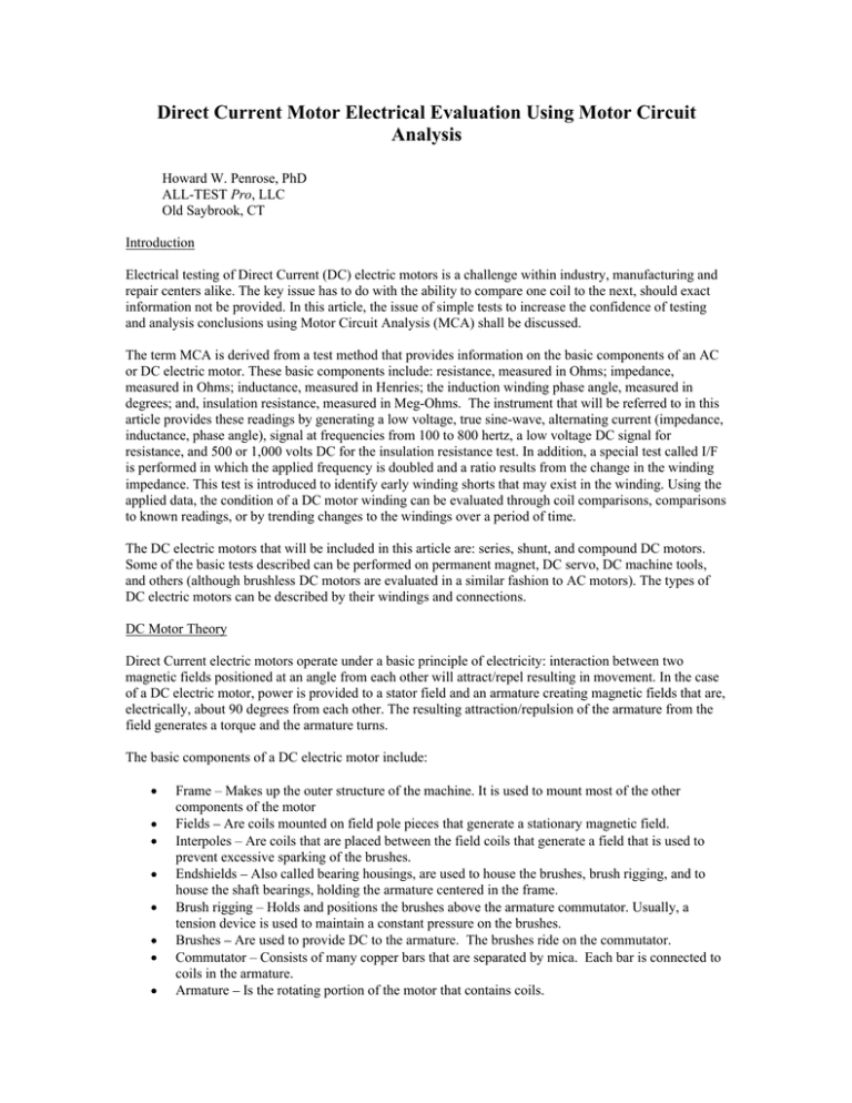 Direct Current Motor Electrical Evaluation Using Motor Circuit Analysis