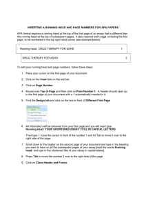 Inserting a Running Head and Page numbers for APA style