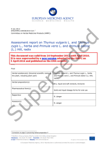 Superseded - Assessment report on Thymus vulgaris L. and Thymus