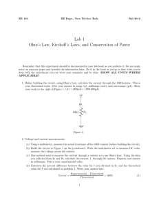 Lab 1 Ohm`s Law, Kirchoff`s Laws, and Conservation of Power