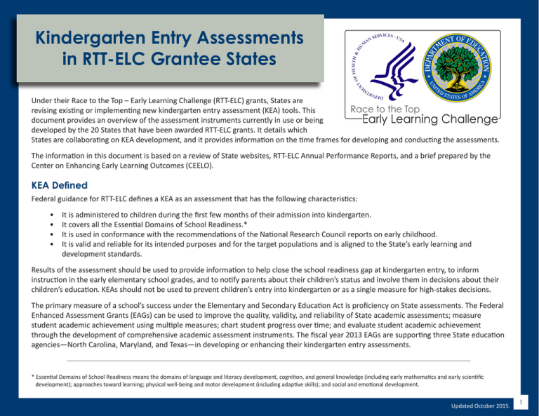 Kindergarten Entry Assessments In RTT ELC Grantee States