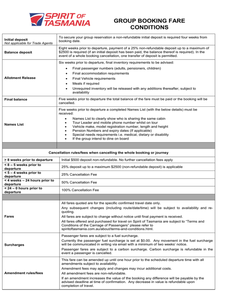 Group Booking Fare Conditions Group Booking Fare Conditions