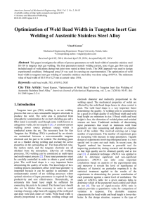 Optimization of Weld Bead Width in Tungsten Inert Gas Welding of