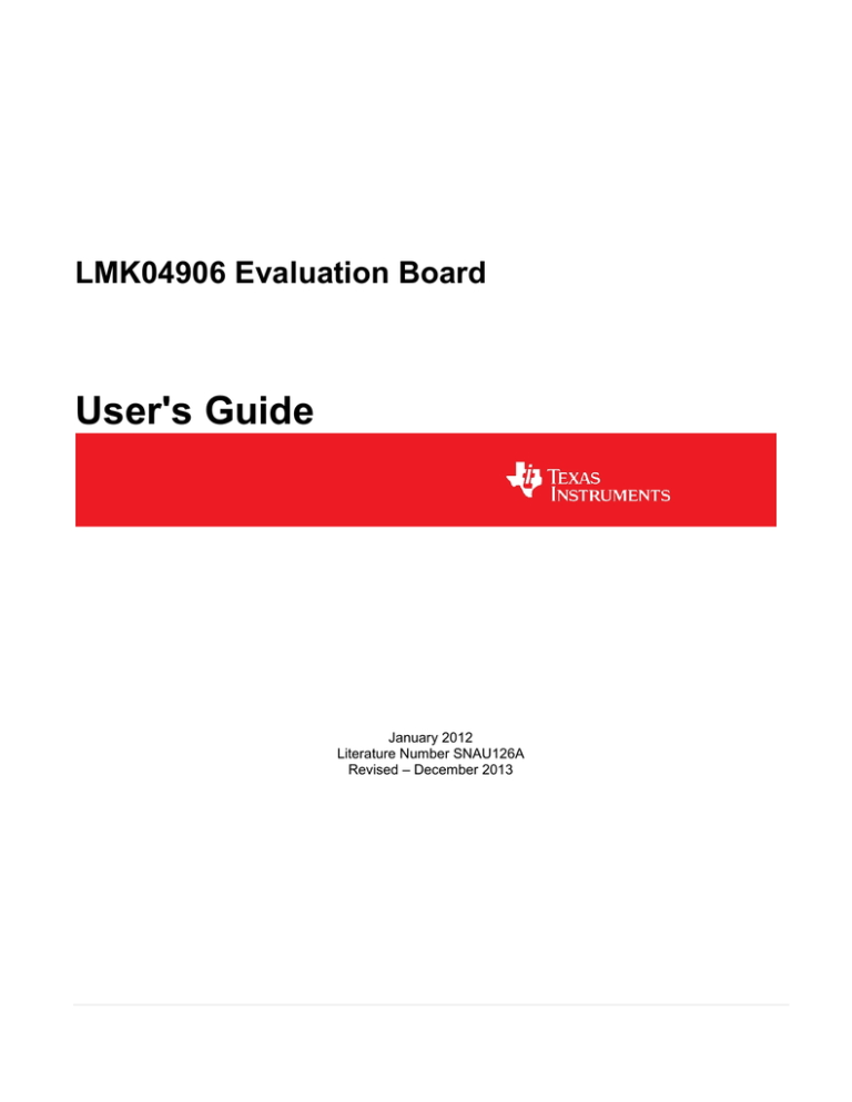 LMK04906 Evaluation Board User`s Guide (Rev