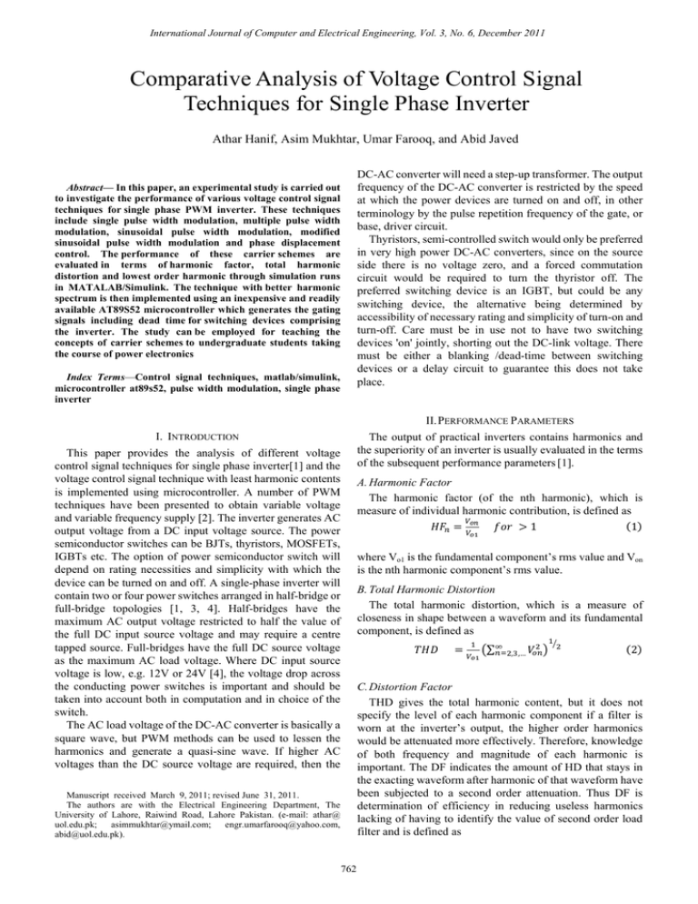 Comparative Analysis of Voltage Control Signal Techniques