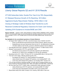 Liberty Global Reports Q2 and H1 2016 Results