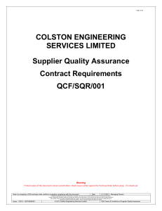 Colston Supplier Quality Assurance Requirements QCFSQR001