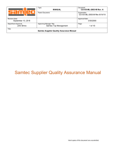Samtec Supplier Quality Assurance Manual