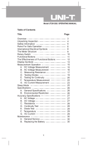 Table of Contents Title Page Overview Unpacking Inspection Safety