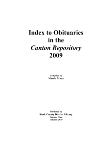 Index to Obituaries in the Canton Repository 2009