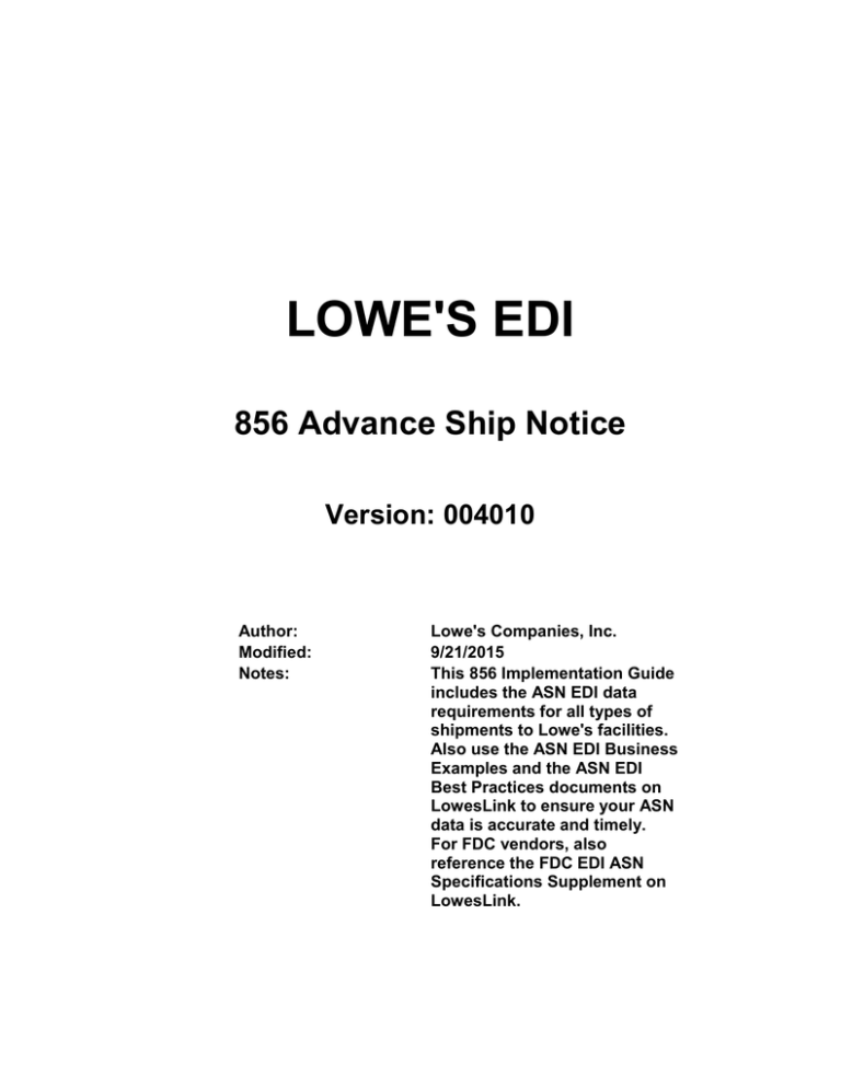 LOWE S EDI LowesLink LOWE S EDI LowesLink