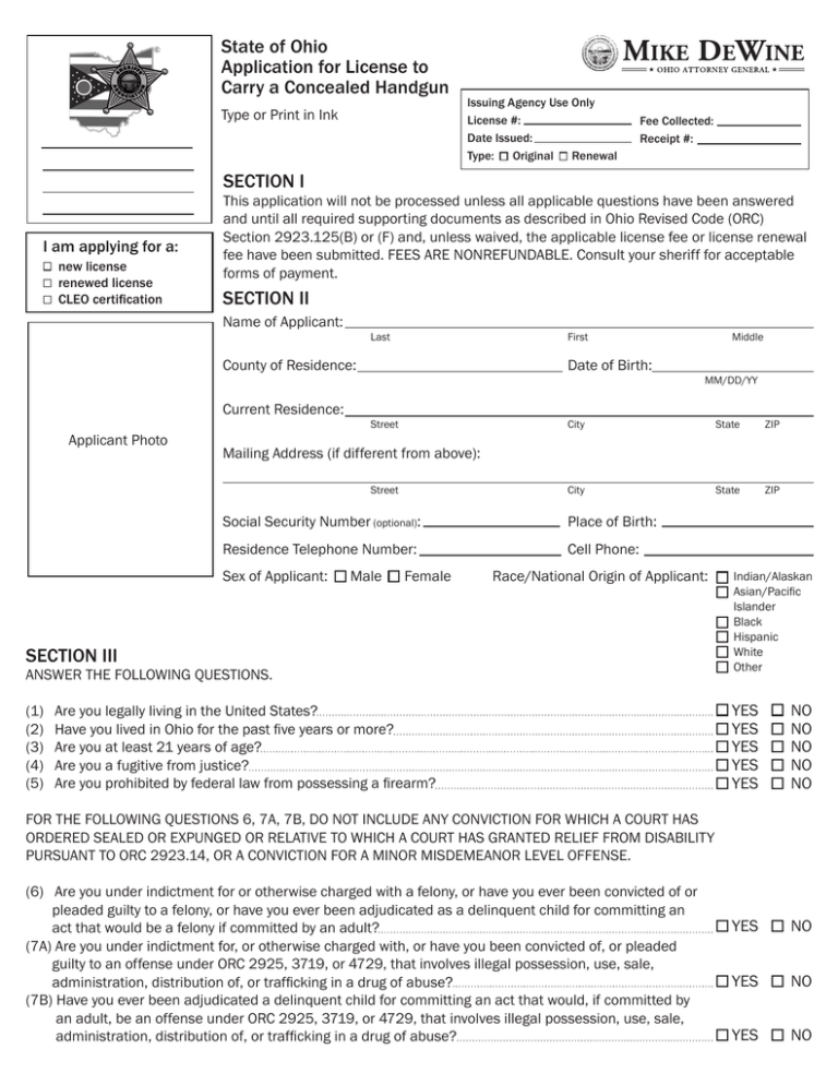 Concealed Carry License And Renewal Application