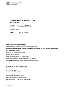 PRELIMINARY ENGLISH TEST for Schools