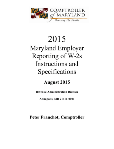 Maryland Employer Reporting of W-2s Instructions and Specifications