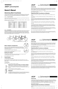Owner`s Manual - Performance Bicycle