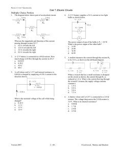 Unit 7: Electric Circuits Multiple Choice Portion