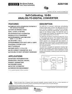 ADS1100: Self-Calibrating, 16-Bit Analog-to