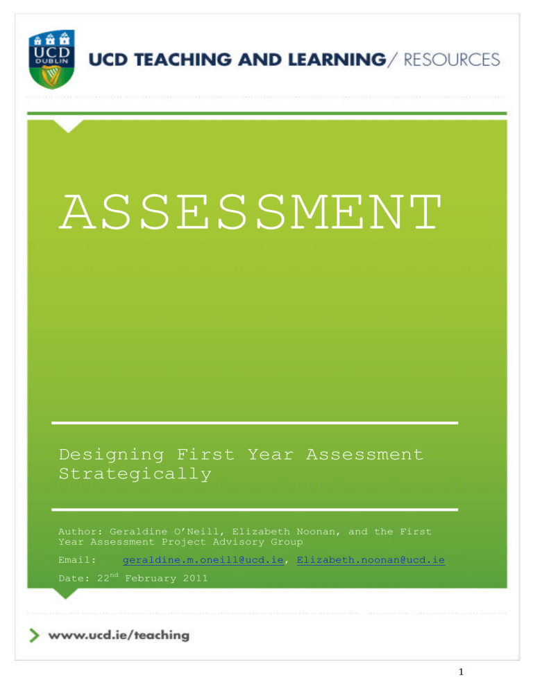 Designing First Year Assessment Strategically