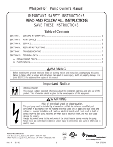 WhisperFlo™ Pump Owner`s Manual IMPORTANT SAFETY