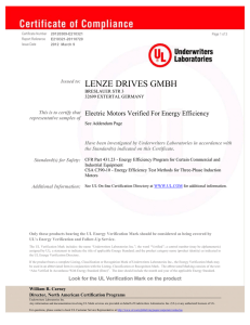 UL certificate of compliance Electric Motors MHEMA