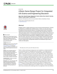 A Biotic Game Design Project for Integrated Life Science and