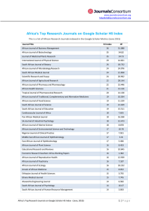 Africa`s Top Research Journals on Google Scholar H5 Index