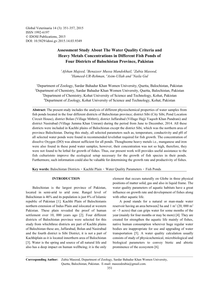 Assessment Study About The Water Quality Criteria And Heavy