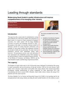 Leading through standards - Saudi Arabia Solar Industry Association