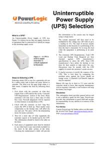 Uninterruptible Power Supply (UPS) Selection