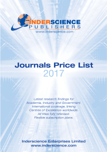 Journals Price List - Inderscience Publishers