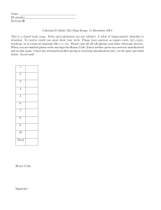 Name ID number Sections B Calculus II (Math 122) Final Exam, 11