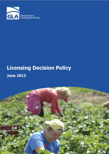 Licensing Decision Policy - Gangmasters Licensing Authority