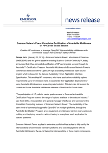Emerson Network Power Completes Certification of Avantellis