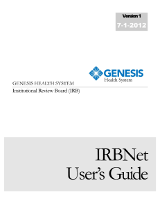 IRBNet User`s Guide - Genesis Health System